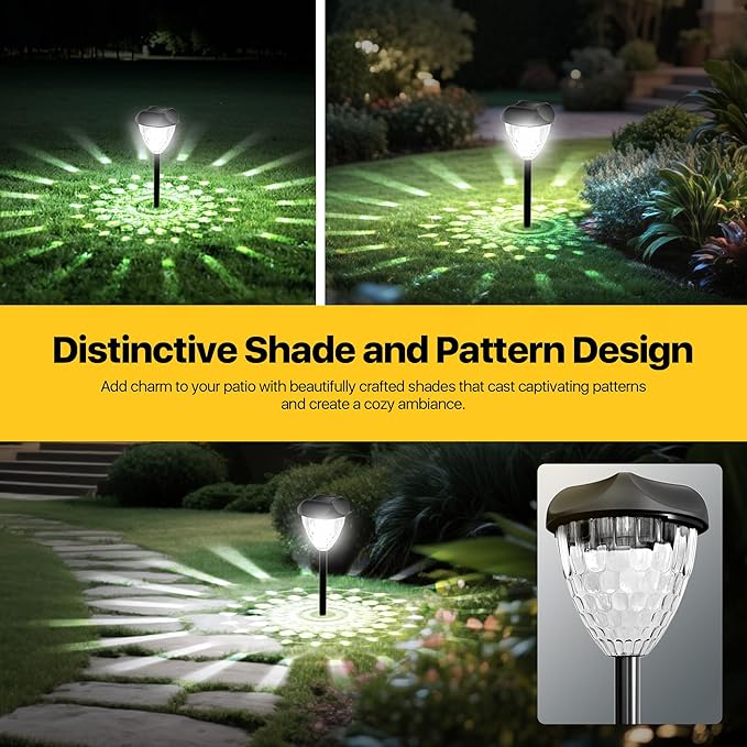 Ensenior Solar Pathway Lights Outdoor - 14.17" Height, 6500K LED Landscape Garden Lights, IP65 Waterproof, Tool-Free Auto ON/Off for Garden Yard Patio Walkway Landscape, 16-Pack