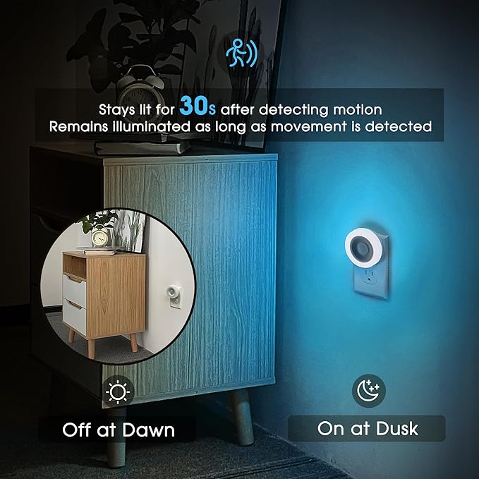 Briignite Motion Sensor Night Light Azure Blue, 2 Pack Night Lights Plug into Wall, Auto On/Off Motion Activation Nightlight, Energy-Saving 0.6W LED Blue Night Light, Ideal for Kids, Bedroom, Bathroom