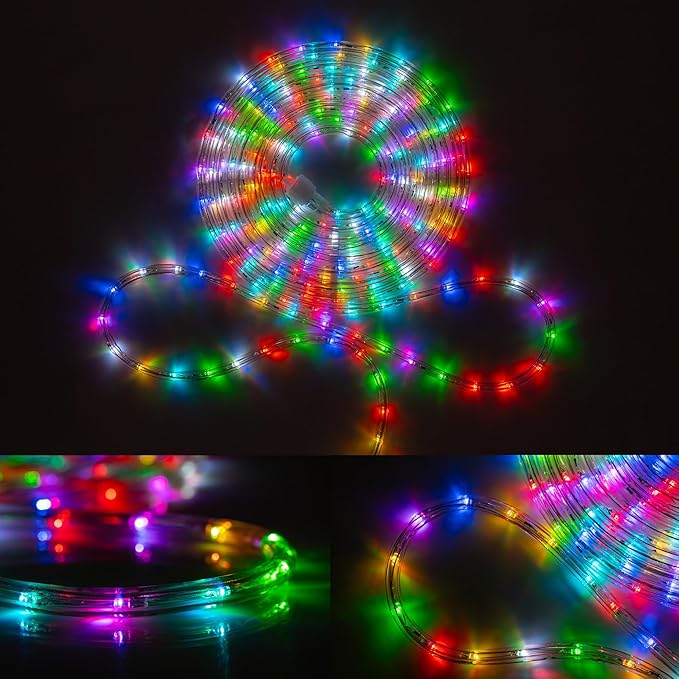 WYZworks 100ft 1152LEDs, 10 Color Changing Outside Rope Light 12-Modes w/Remote Controller, Outdoor ETL Certified Weatherproof Permanent 360 Degree Flexible Bend & Light Emitting Accent Lighting