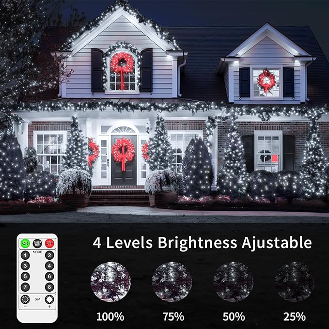 JXLEDAYY 403 FT 1200 LED Christmas Fairy Lights Plug in String Lights Outdoor Decorations Waterproof with Timer 8 Modes Memory for Holiday Wedding Party Garden-Cool White