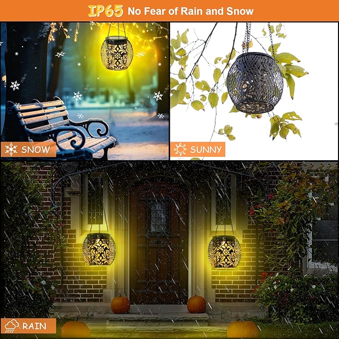Solar Lanterns Outdoor Waterproof, 4 Pack Hanging Solar Lights Outside Garden Decor, Gifts for Women Mom Grandma Metal Decorative Lantern for Patio Yard Porch Balcony Backyard Lawn
