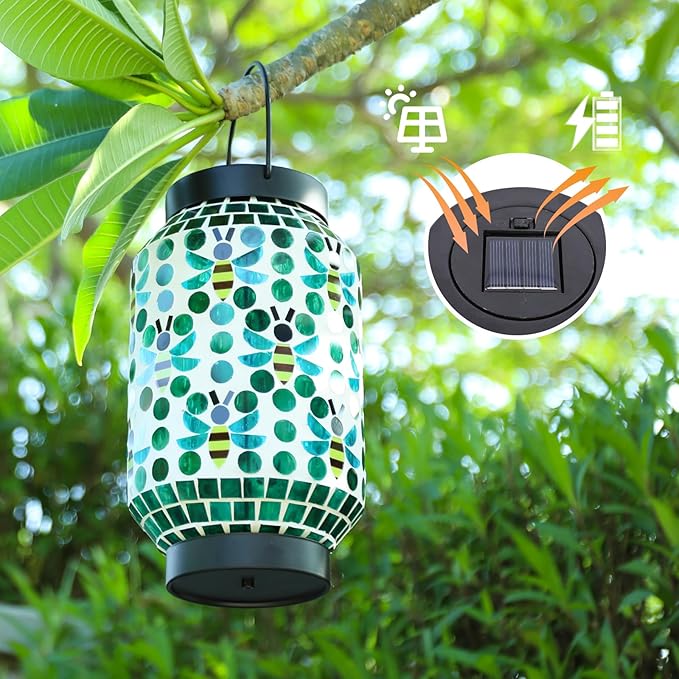 Bshine Mosaic Solar Lantern Outdoor Hanging Waterproof, Ladybug Mosaic Light Indoor Decorative Table, Garden Decor for Yard Outside, Path, Pathway, Courtyard, Lawn, Birthday Gift for Mom Women