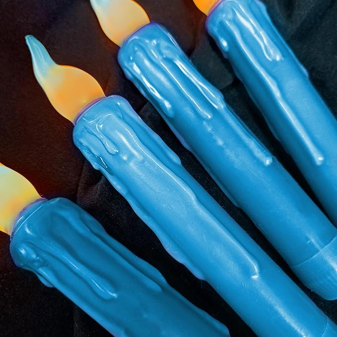 Magical Candlesticks Flameless Taper Candle, 4pcs Real Wax LED Tapered Candles Remote Dipped Candle 6inch Battery Chandelier for Enchanting Weddings and Harry Potter Inspired Vigils(Blue)