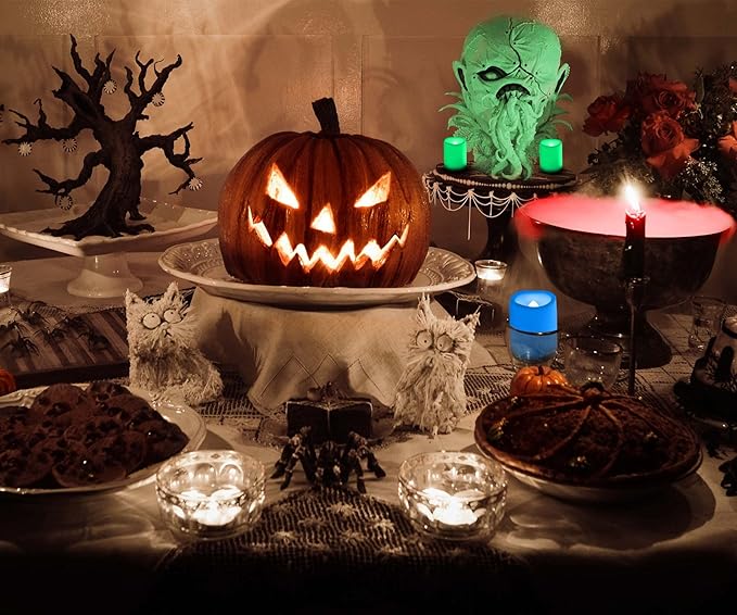12PCS Colored Flameless Flickering Remote Control Led Votive Tea Light Timer Candles/Color Changing Battery Operated LED Tealight Fake Candle for Outdoor Halloween Pumpkin Light Christmas Decorations
