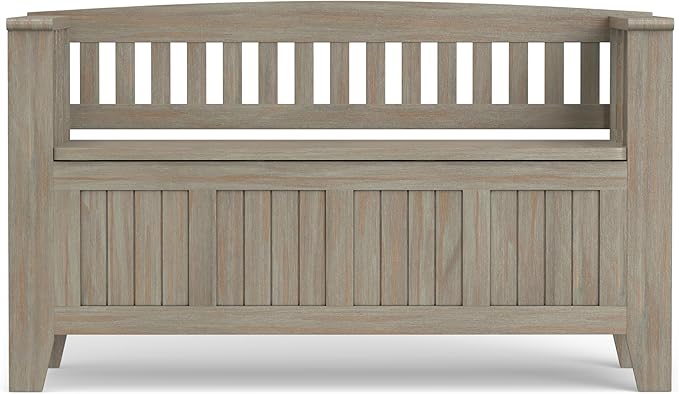 SIMPLIHOME Acadian Solid Wood 48 inch Wide Storage Bench that Seats 2 and 36 inch Wide Storage Cabinet in Distressed Grey for the Living Room, Entryway, and Family Room, Transitional Style