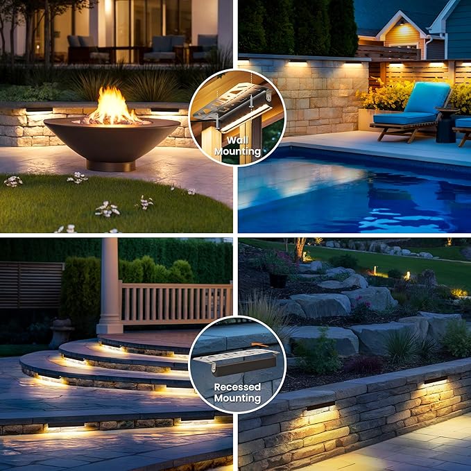 Retaining Wall Lights, 7 Inch LED Hardscape Lighting Waterproof, 12V Low Voltage Landscape Lighting, Outdoor Step Lights for Patio Stairs Deck 2700K, 270° Rotate, 16 Pack
