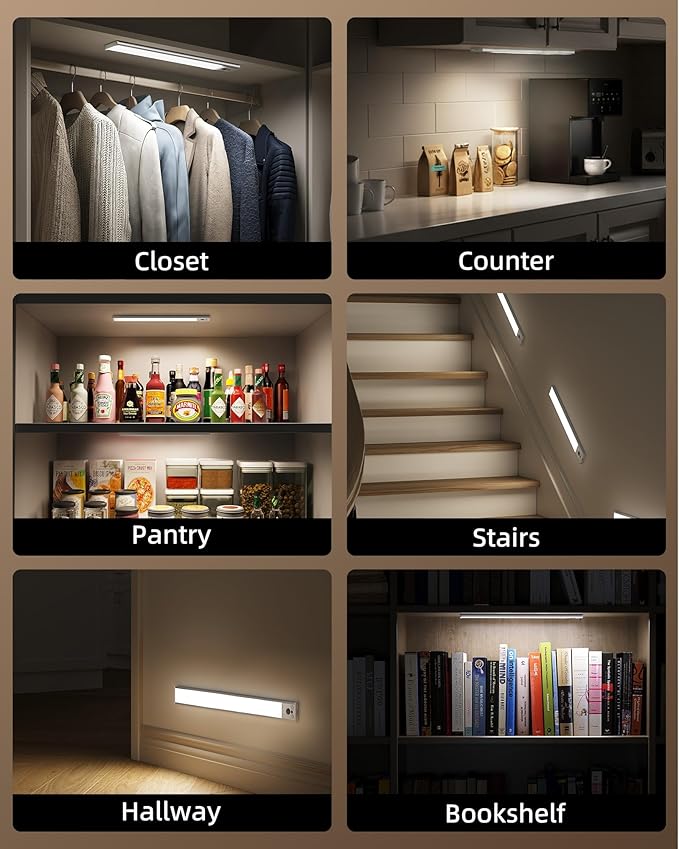 EZVALO 16.5inch Under Cabinet Lighting, 4000mAh Rechargeable Motion Sensor Light Indoor, with Dimmable & 3 Color Temps, Magnetic Closet Lights, Wireless Under Counter Lights for Kitchen (4-Pack)