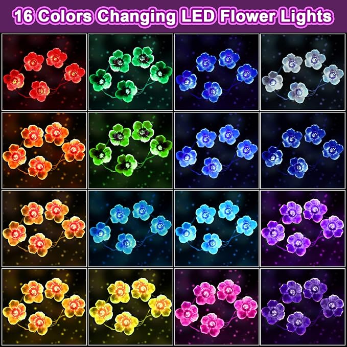 Mudder 16 Colors Cherry Blossom Decor Flower String Lights, Fairy Pink Light String with Timer 13 ft 40 LEDs USB Battery Operated Fairy Lights for Bedroom Indoor Outdoor Wedding Valentines Day(2 Pcs)