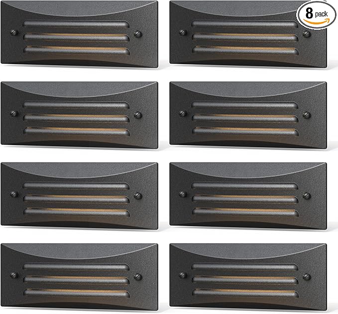 Low Voltage Step Lights 8PK Landscape Lighting Stair Lights 3000K Warm White 2W Outdoor Lights Warm White Light Aluminum Housing Stairway Deck Light with Connector