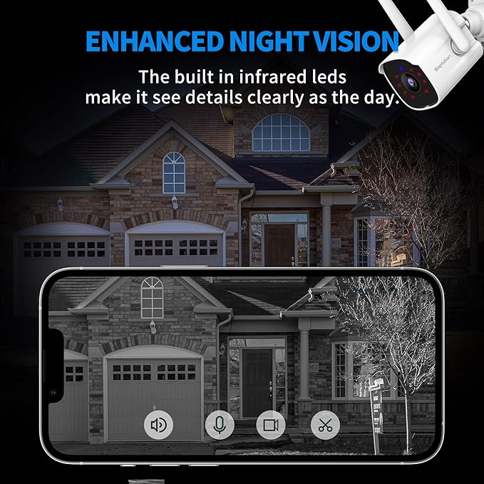 Septekon 2K Security Camera Outdoor 2 Pack, 2.4G WiFi Home Security Cameras with Smart Siren, Night Vision, Motion Detection, 2-Way Talk, Compatible with Alexa - P30