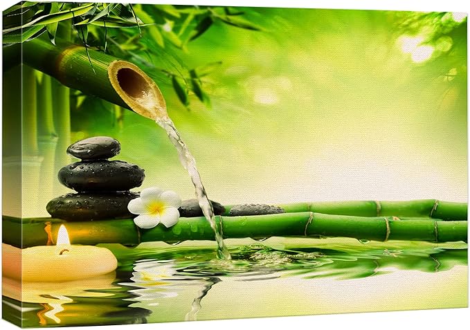 wall26 Canvas Print Wall Art Zen Green Bamboo Daisy Flower Massage Stone Spa Jungle Nature Wilderness Photography Realism Landscape Colorful Multicolor for Living Room, Bedroom, Bathroom - 24"x36"
