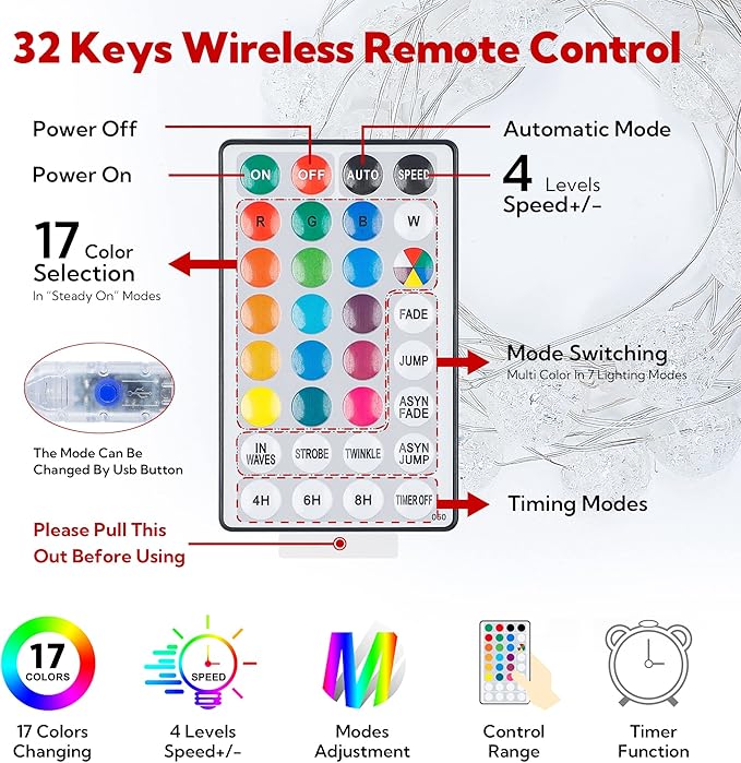 Globe String Lights for Bedroom,Crystal Crackle Small Ball Lights for Classroom,17 Vibrant Color 10FT 30 LED USB Operated with Remote Fairy Light for Indoor,Outdoor,Wedding,Christmas,Party,RGB