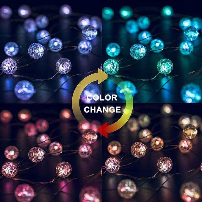 Globe String Lights for Bedroom,Crystal Crackle Small Ball Lights for Classroom,17 Vibrant Color 10FT 30 LED USB Operated with Remote Fairy Light for Indoor,Outdoor,Wedding,Christmas,Party,RGB