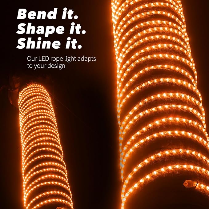 WYZworks 216LEDs 20ft LED Outside Rope Lights, Outdoor ETL Certified Waterproof Permanent 360 Degree Light Emitting, Flexible Tube, Connectable, Christmas Palm Tree Exterior Landscape, Orange