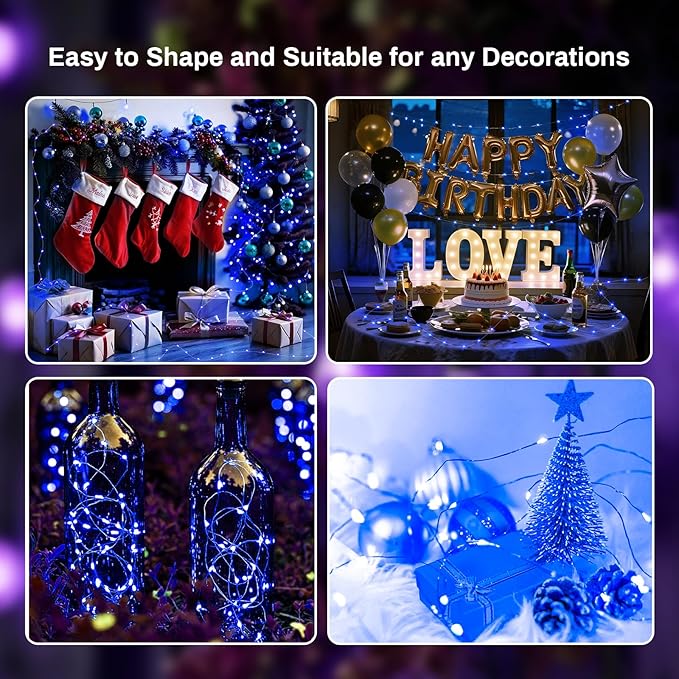 ZGWJ 6 Pack Fairy Lights Battery Operated with Remote, 7ft 20LED Mini Fairy String Lights with Timer 8 Modes Waterproof for Halloween Christmas Tree DIY, Parties, Bedroom Decorations Blue