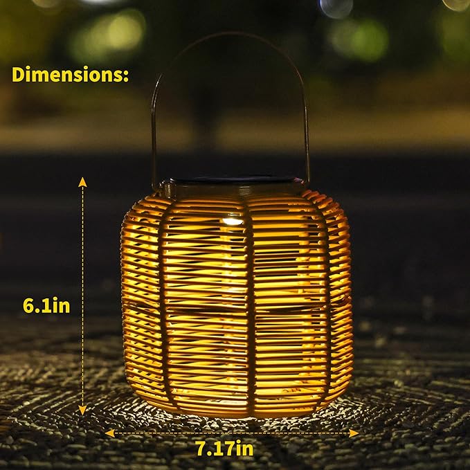 Solar Outdoor Rattan Lanterns, Decorative Hanging Lights for Patio Garden Backyard （Two Pack）(Style 2)