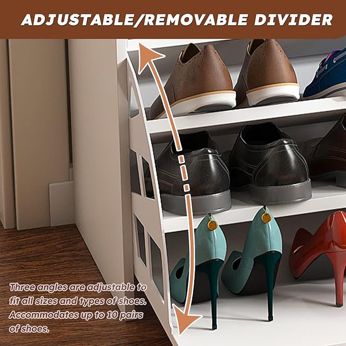 Entryway Bench with Shoe Storage,Adjustable 3-Tier Flip-Up Drawers & Hidden Cabinet,Space-Saving Shoe Organizer,Triple Storage and Modern Design for Hallway and Living Room