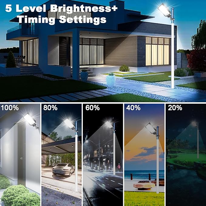Eleganted CHX-2000W Solar Street Lights Outdoor, 6500K Solar Parking Lot Light, IP66 Waterproof Dusk to Dawn 30000LM Security Flood Lights with Remote Control for Yard, Garden, Outside, Garage