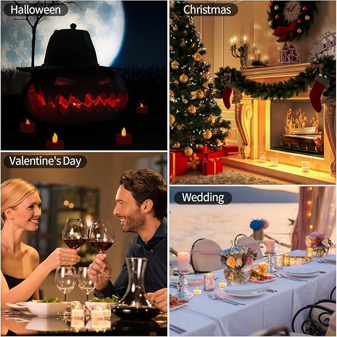 KOABY 12/24/50 Pack LED Tea Lights with 6H Timer, Auto On Daily, Flickering Warm Yellow Lights