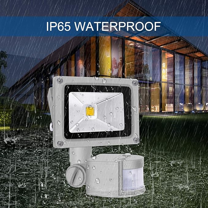 Z Motion Sensor Flood Lights Outdoor,10W Induction LED Lamp, IP65 Waterproof Spotlight,3200K LED Sensor Light,Security Light with US 3-Plug (Warm White-Grey)