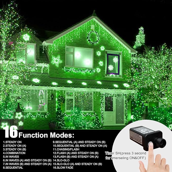 LAMPHOME 500 LED Green St Patricks Day Lights, 165FT Christmas String Lights with 16 Lighting Modes, Waterproof Connectable Mini fairy Lights, Plug in for Indoor Outdoor Xmas Party Bedroom Decorations