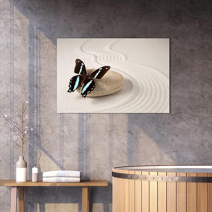 GUTTATY Zen Wall Art Decor, Modern Bathroom Zen Decor Wall Art, Canvas Wall Art for SPA Zen Room Decor, Butterfly and Pebble Relaxing Art Prints for Office & SPA Wall Decor Ready to Hang 18x24 Inches