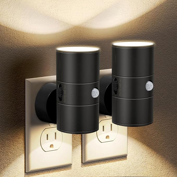LED Night Lights Plug into Wall with Motion Sensor & Dusk to Dawn Sensor,3000K Warm White, Modern Plug in Nightlight for Bathroom, Hallway, Stairs