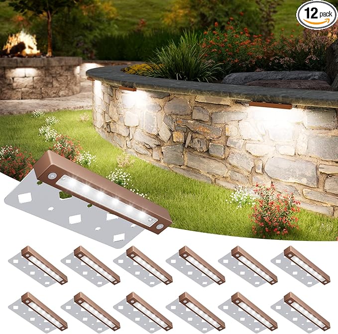 VOLISUN 12 Pack 7 Inch Retaining Wall Lights, Waterproof LED Hardscape Lighting, Cuttable Low Voltage Landscape Lighting, 12V Paver Lights, 3W Outdoor Step Lights, 5000K Daylight, ETL