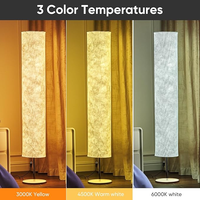 58" Modern Floor Lamp with Tyvek Fabric Shade 3000K Warm White LED Slim Standing Light,Column Cylinder Paper Lantern Floor lamp for Living Room, Bedroom, Game Room