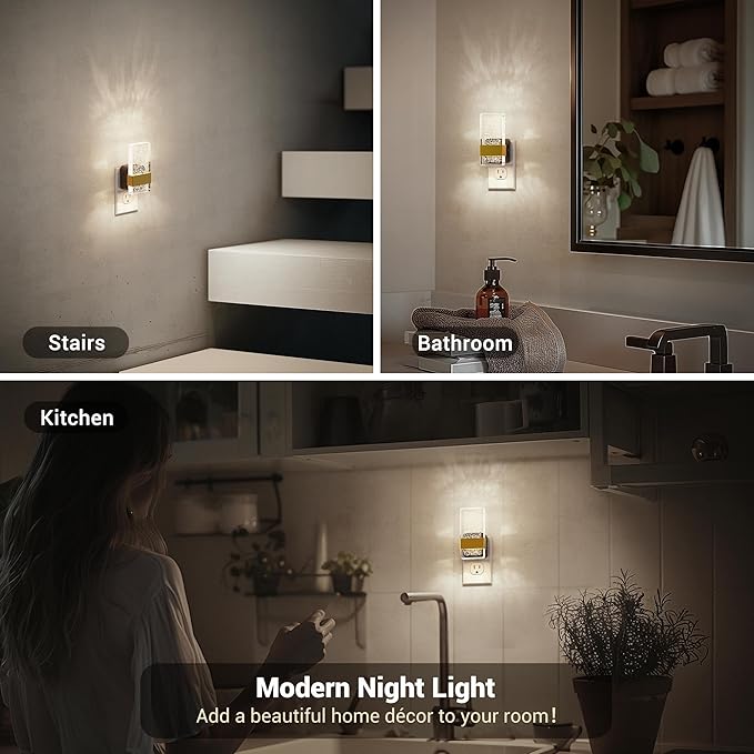 JandCase Night Lights Plug into Wall, Dusk to Dawn Sensor, 5000K White LED, Acrylic Bubble Design, 0-100lm Adjustable Brightness, 2-Pack for Bedroom, Bathroom, Living Room, Hallway