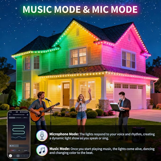 Permanent Outdoor Lights, 100FT RGB Christmas Lights with 50 LED, App/Remote Control, 33 Scene Modes, 216 Lighting Modes, 16 Million DIY Colors, Waterproof for House Roof Lighting