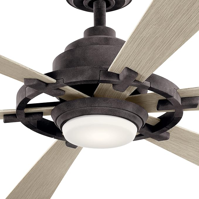 Kichler 52 Inch Gentry Lite LED Ceiling Fan and Etched Cased Opal Glass in Weathered Zinc with Weathered White Walnut Blades