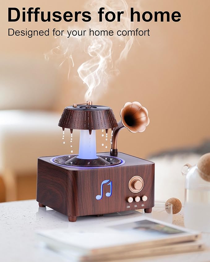 Essential Oil Diffuser, Humidifiers For Bedroom, 250ml Cool Mist Rain Diffuser, 7 Colors LED Ambient Light & Auto Shut-Off When Water Runs Out, for Office, Study Room, Yoga, Relaxation & Home