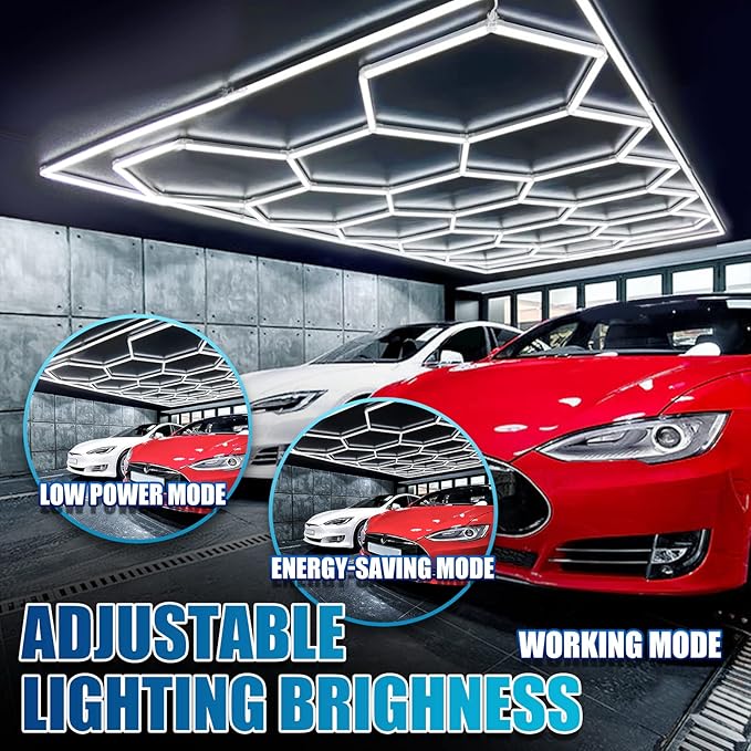 GOSLARLIT Hexagon LED Garage Lights,6500K Dimmable,Adjustable Brightness,Hexagon Gym Lights for Garage/Car Wash(15.88fts x 7.98fts)