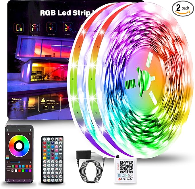 Led Lights for Bedroom 200FT(2 Rolls of 100ft), Music Sync Led Strip Lights with 60 Keys Remote and App Control, Color Changing RGB Led Lights for Room Kitchen Party Home Christmas Decoration