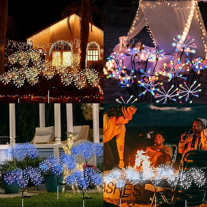 JJGoo Solar Garden Lights, New Upgraded 2 Pack Solar Swaying Starburst Light, Waterproof Fireworks Outdoor Lights, Yard Patio Pathway Decoration, White