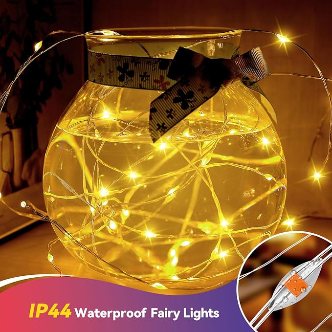 LitHome 4 Pack Warm White Fairy Lights Battery Operated, 20 FT 60 LED Twinkle Lights Battery Operated 2 Modes, Waterproof Led Fairy String Light for Indoor Outdoor Christmas Wedding Bedroom Decor
