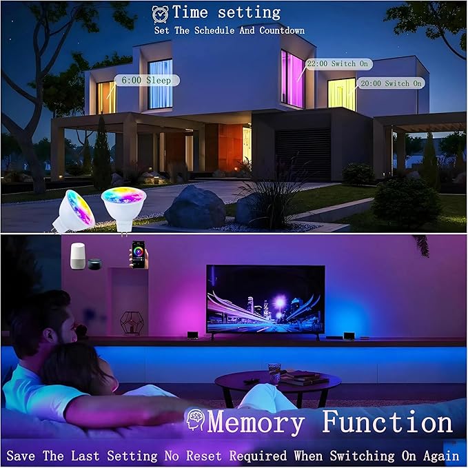 Smart MR16 LED Bulb Dimmable Color Changing, 12V Gu5.3 Bi-pin Base, WiFi & Bluetooth LED Bulbs Work with Alexa Google, Color Changing Sync with Music, for Living Room, Bedroom, Office,Hotel etc. 2Pack