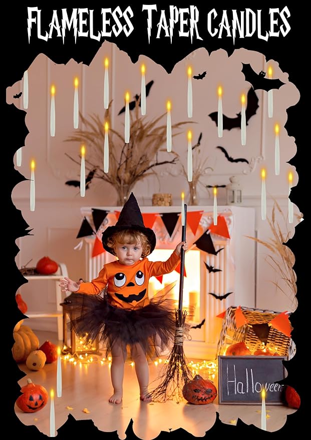 Christmas Decoration Floating Candles with Remote, 15 PCs Taper Flickering with 2-Key Remote, 3D Warm Light LED Flameless Candle Battery Operated Classic Taper Candle Set for Home Party Xmas Gift