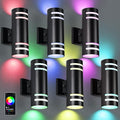 RGB Up and Down Lights Outdoor Wall Lights 6 Packs, Smart Color Changing Outdoor Wall Sconce WiFi Voice & App Control,Aluminum Waterproof Exterior Lights for Porch Compatible with Alexa