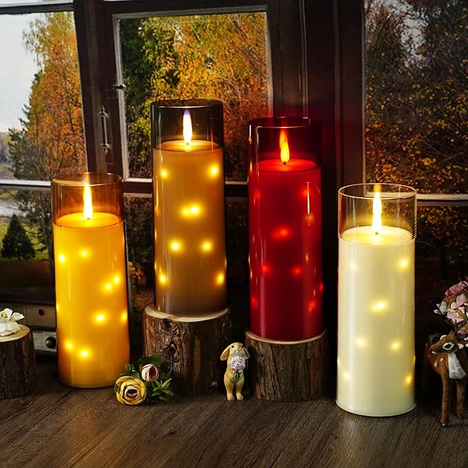 11" x 4" Large Outdoor Waterproof Flameless LED Candles with Remote and Timer,Acrylic Pillar Candles Battery Operated with Embedded Star String for Porch,Patio,Outdoor Decor,Set of 2(Red)