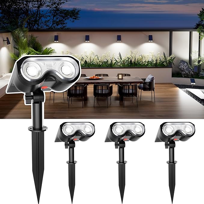 Solar Spot Lights Outdoor, IP67 Waterproof 4 Pack 3 Lighting Modes Landscape Spotlights for Yard Garden Yard Pool Fence House Garage Pathway
