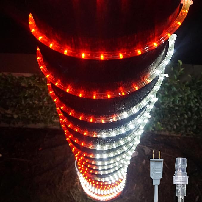 Russell Decor 20ft LED Rope Lights Indoor Outdoor Decorative Lighting for Party Trees Patio Deck Flexible String Lights(Red White)