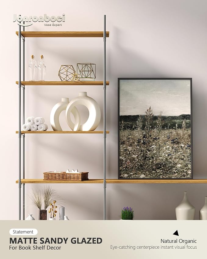 Interlocked Decorative Vase Set of 2 | Matte Sand-Textured Ceramic Vases for Modern Japandi & Boho Home Decor, Standalone or with Flowers for Mantel, Shelf, Entryway Console Table (Matte Cream White)
