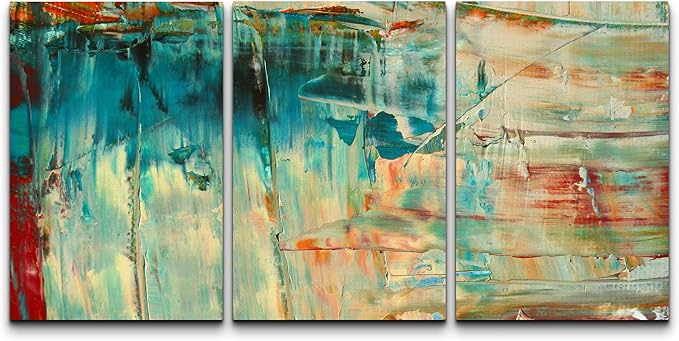wall26 Canvas Print Wall Art Set Thick Teal, Tan & Orange Paint Color Field Abstract Shapes Illustrations Modern Art Chic Colorful Multicolor Ultra for Living Room, Bedroom, Office - 16"x24"x3