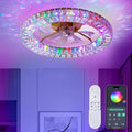 RGB Ceiling Fans with Lights, 22" Low Profile Ceiling Fan with Lights Remote for Bedroom,Smart Bladeless LED Fan Light,Gold Modern Flush Mount Ceiling Fan Light with Remote/APP Control