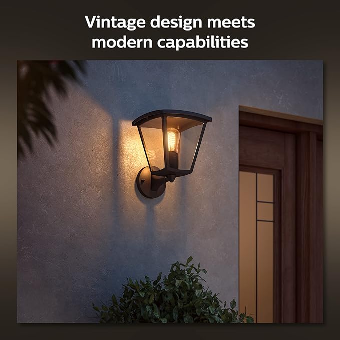 Philips Hue Inara Outdoor Smart Wall Light, Black - E26 White Filament LED Bulb - 4 Pack - Requires Hue Bridge - Control with Hue App and Voice - Weatherproof
