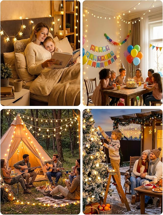 Star String Lights Plug in,33ft 100LED Fairy Lights with Remote, Hanging Star Decorations Lights Waterproof for Indoor Outdoor Bedroom Classroom Dorm Kids Tent Party Decor,Warm White