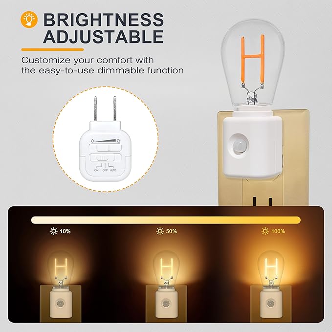 Motion Sensor Night Light, Night Lights Plug into Wall,H-Type 2200K Amber Dimmable LED Motion Activated Nightlight for Bathroom Hallway Decor, 1-Pack