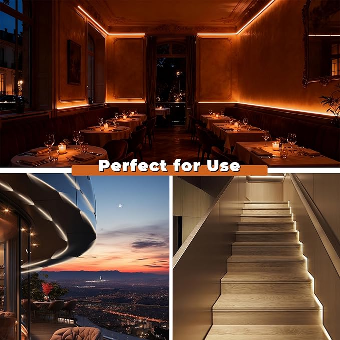 Motion Sensor LED Strip Lights - Chasing Effect Auto ON/Off for Stairs, Bedroom, Under Cabinet - 32.8ft Warm White, Easy Peel & Stick Install